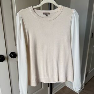 Lilla P Cream Sweater Blouse Combo Top Long Sleeve Minimalist Chic Size S